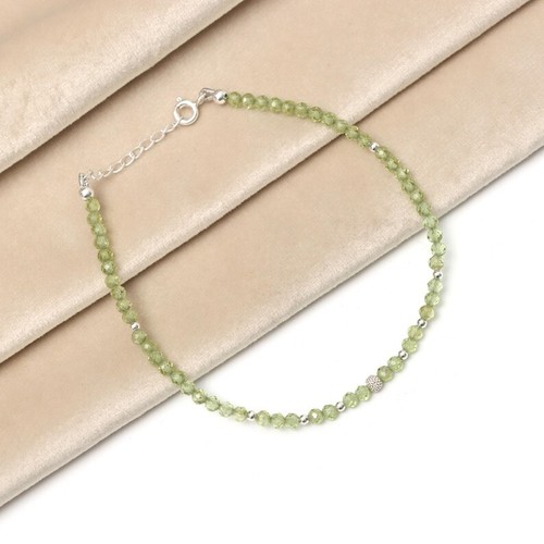A++ Natural Green Peridot Faceted Round 2-3MM Beaded Bracelet 6-8" For Men Woman - Picture 10 of 12
