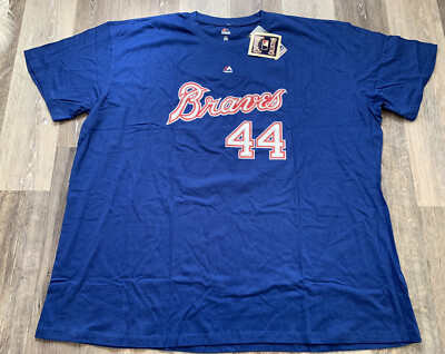 Menâs Majestic Braves Hank Aaron #44 Cooperstown Collection Jersey T-Shirt 5XL | eBay