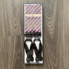Brooks Brothers Suspenders Braces Pink/Navy Striped  Adjustable Y Back Leather