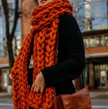 Winter chunky knit scarf, Handmade knitted bulky merino wool scarf