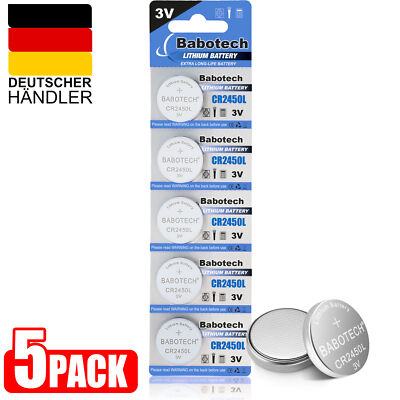 5 x CR2450 Lithium Knopfzelle 3V ø 24 x 5,0mm Batterie CR2450L für OOONO uvm