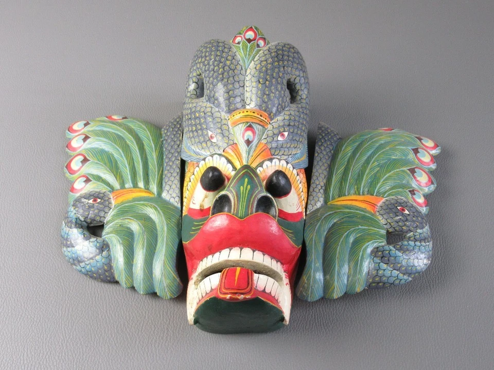 Vintage Mask Ornament Wall Wooden Carved And Painting One - Image 2 of 4