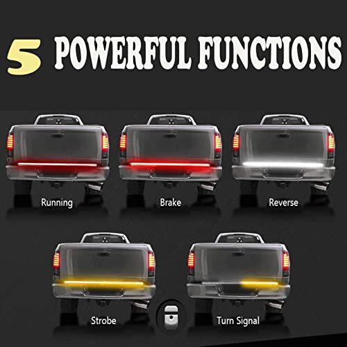 Red Strobe 60 Inch LED Truck Tailgate Light Bar - Amber Sequential Turn Signals & Red Strobe Brake Lights Brake Light Bar