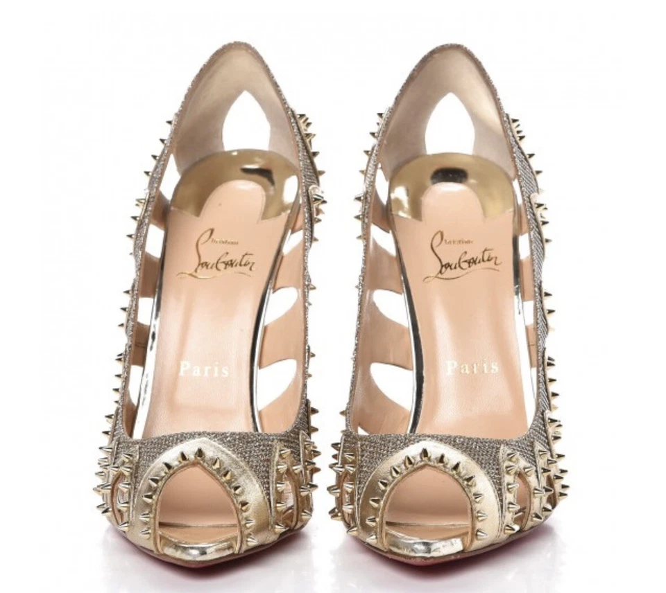 Zapatos de salón CHRISTIAN LOUBOUTIN napa de seda brillante con clavos Circus City 120 talla 35 Foto 2 de 4