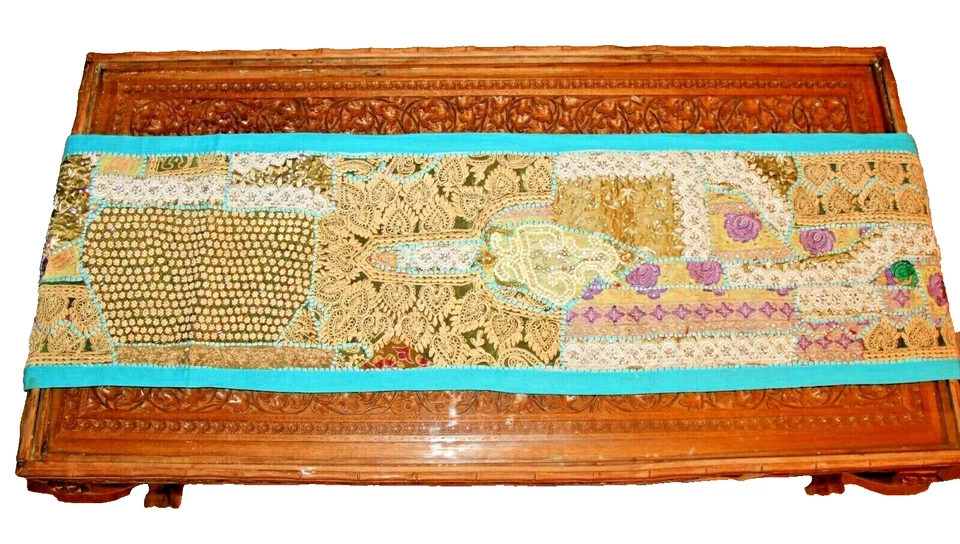 Tischläufer Tischdecke Türkis Patchwork BW Rechteckig Handgefertigt 155 x 35 cm - Bild 4 von 4