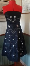 OASIS black strapless A-line dress embellished sequins rhinestones beads UK 8