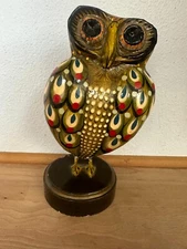 Vintage Paper Mache Owl SerMel Tonala Mexico Jal, Signed Folk Art 9"
