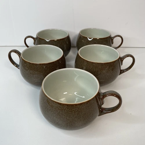 DENBY Greystone Stoneware Set Of 5 Coffee Tea Cups Mugs Made in England Vintage