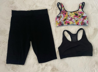 Set 3 Tlg,2 Sport Größe 36 BH(Track&Fel und Box)75 B + Kurze Leggings,Farbe:Schw