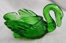 Vintage Mosser Mini Miniature Spruce Green Glass Swan ~ Open Salt Dip ~ EX COND!
