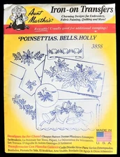 Poinsettias, Bells & Holly Aunt Martha's #3858 Embroidery Iron-On Transfers