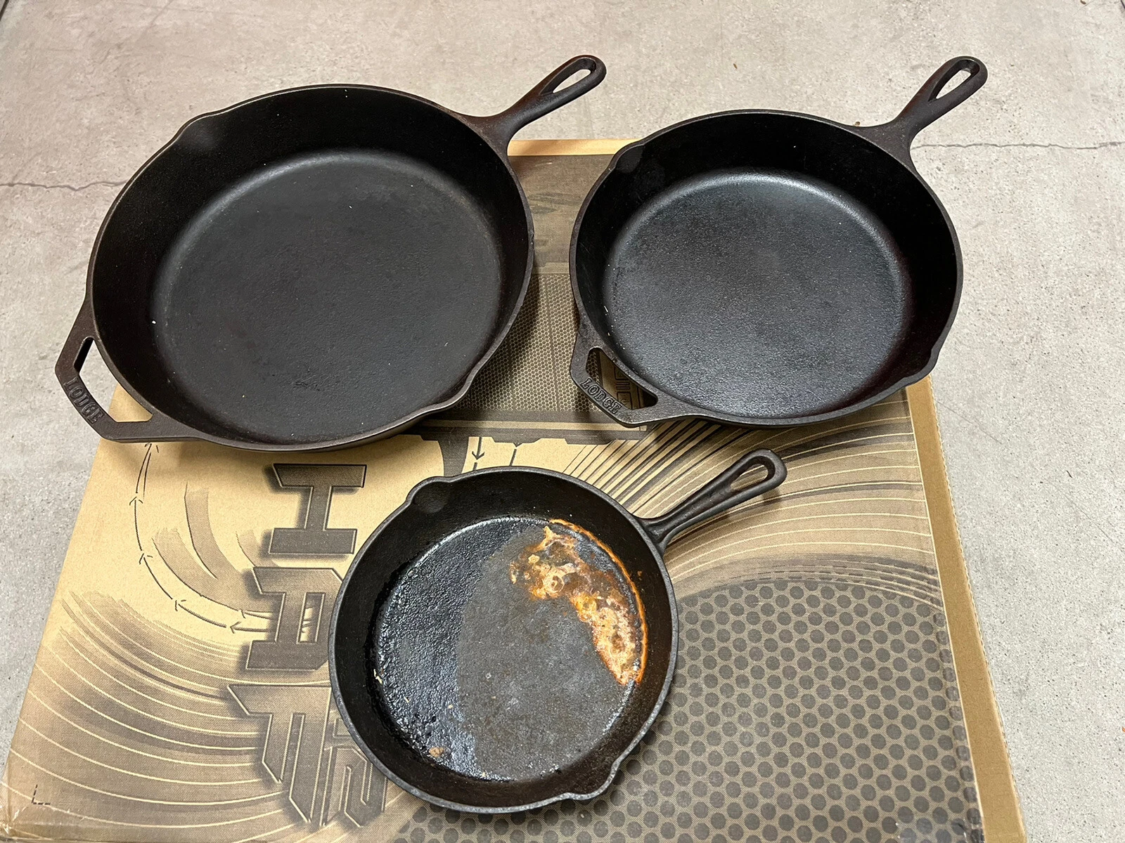 Lot of 3 Cast Iron Skillets Lodge 10 SK 8 SK and More