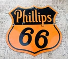 VINTAGE Phillips 66 PETROLEUM GASOLINE OIL GAS PUMP STATION PORCELAIN AD SIGN