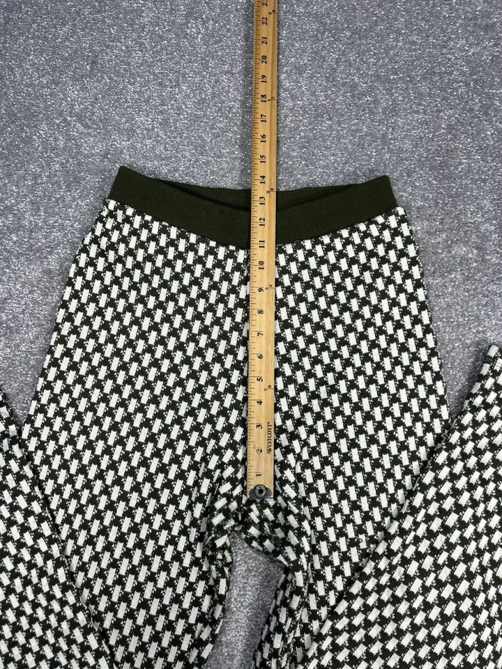 Zara Palazzo Pants Womens Medium Green White Checkered Knit High Rise Wide Leg - Image 4 of 4