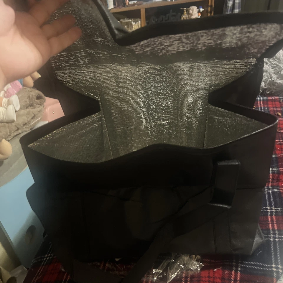 Bolsa isolada XL com zíper duplo resistente e alças, preta, supermercado, piquenique - Imagem 2 de 4
