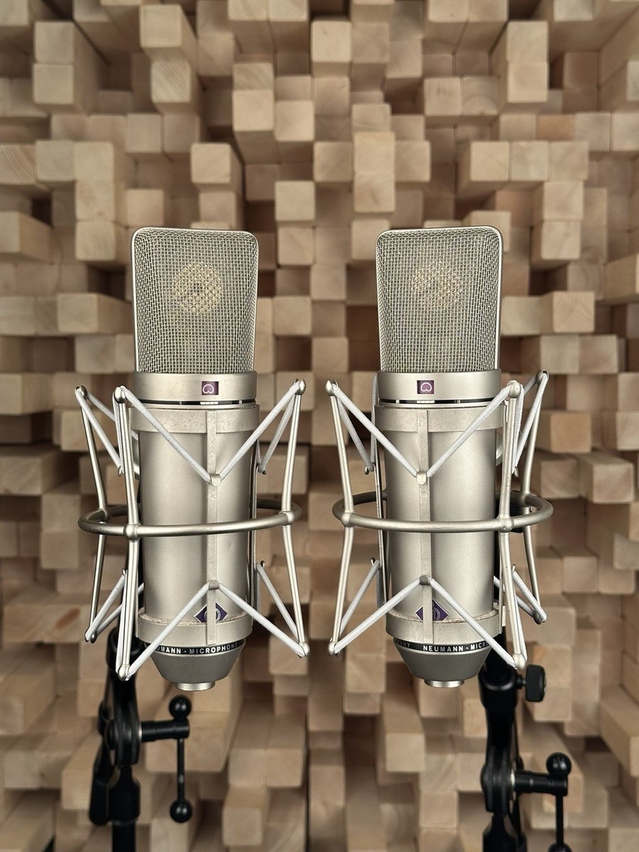 Vintage Neumann U 87 Condenser Microphone Stereo Pair. Close SN