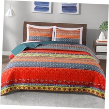 Reversible Boho Quilts King Size, Blue Bedspreads King 96"x104" Boho Blue