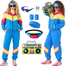 8 Piece Women's 80s Tracksuit Windbreaker Set Retro 80s 90s Outfit Color Bloc...