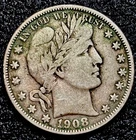 1908-O Very Fine VF Barber Silver Half Dollar 50C New Orleans Solid!
