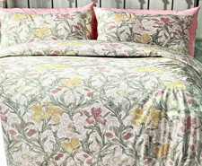 New William Morris 3 Pc King Duvet Set Iris Summer Floral Green Beige Pink Cott