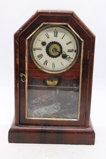 A Vintage Chapel Style Chiming Mantle Clock Parts Only Black Roman Numerals