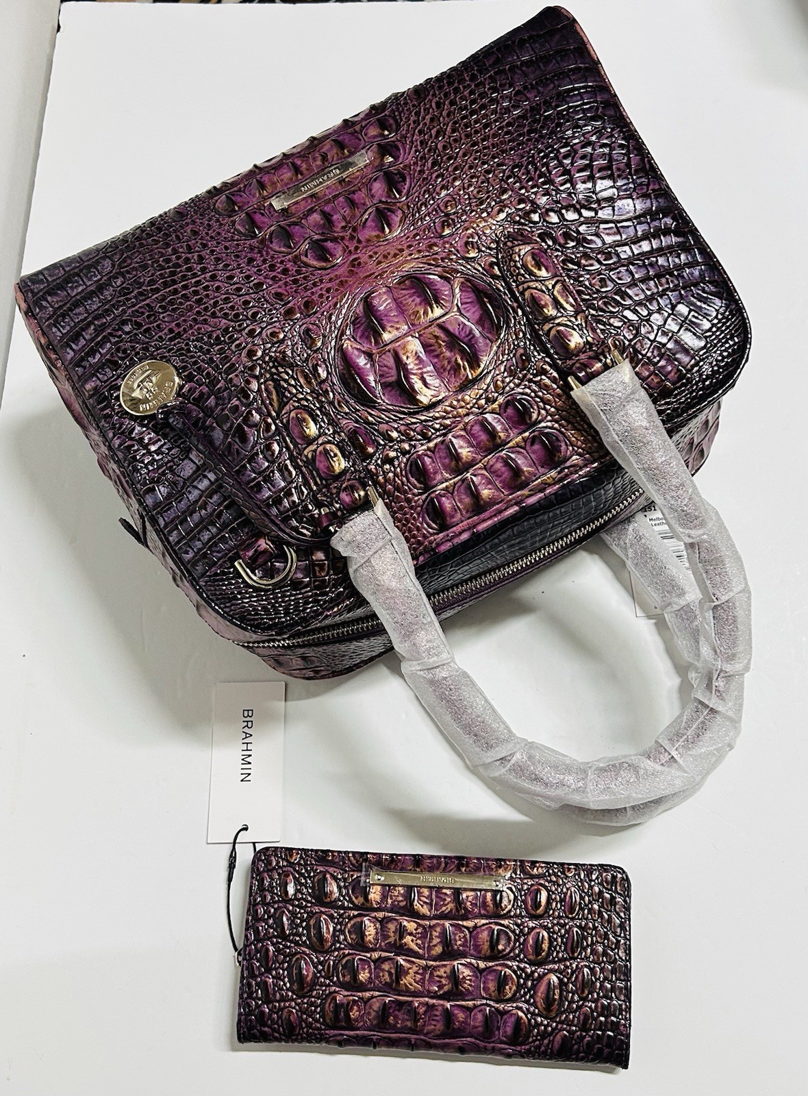 BRAHMIN NWT FIG JAM MARISSA BAG & ADY WALLET ~ GENUINE LEATHER image 8