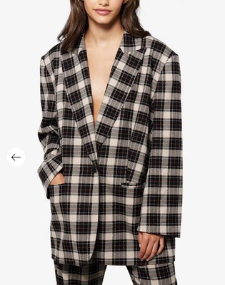 Aligne Check Jacket S M Goddard Pockets Lined Blazer Oversized Boyfriend Style