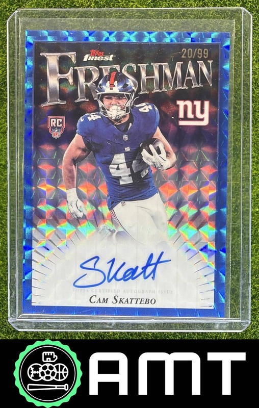 Cam Skattebo RC Auto 2025 Topps Finest 20/99 Freshman Blue Geometric Giants