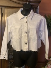 NWT A.N.A. A NEW APPROACH Cropped White Denim Jacket RAW HEM Size XL