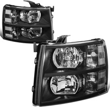 Pair of Black Headlights for 07-13 Silverado 1500 07-14 Silverado 2500 3500 HD