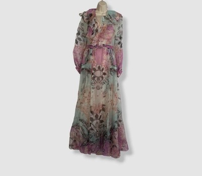 $4005 Zuhair Murad Women's Purple Silk Floral Long Sleeve Dress Size FR40/US8