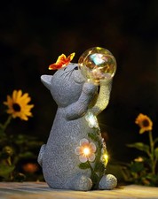 Goodeco Solar Cat Garden Statue - Outdoor Cat Decor with Solar Butterfly Su...