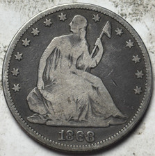 1868 50c Seated Liberty Half Dollar. Attractive Circulated Example!
