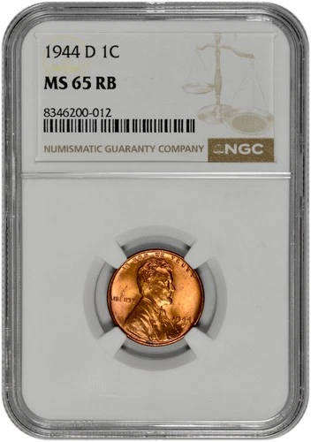 1944 D 1c Lincoln Wheat Cent NGC Graded MS 65 RB in New Holder