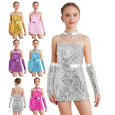 Kids Girls Dancewear Ballroom Dress Cocktail Dance Dress Stage Costume Sequins
