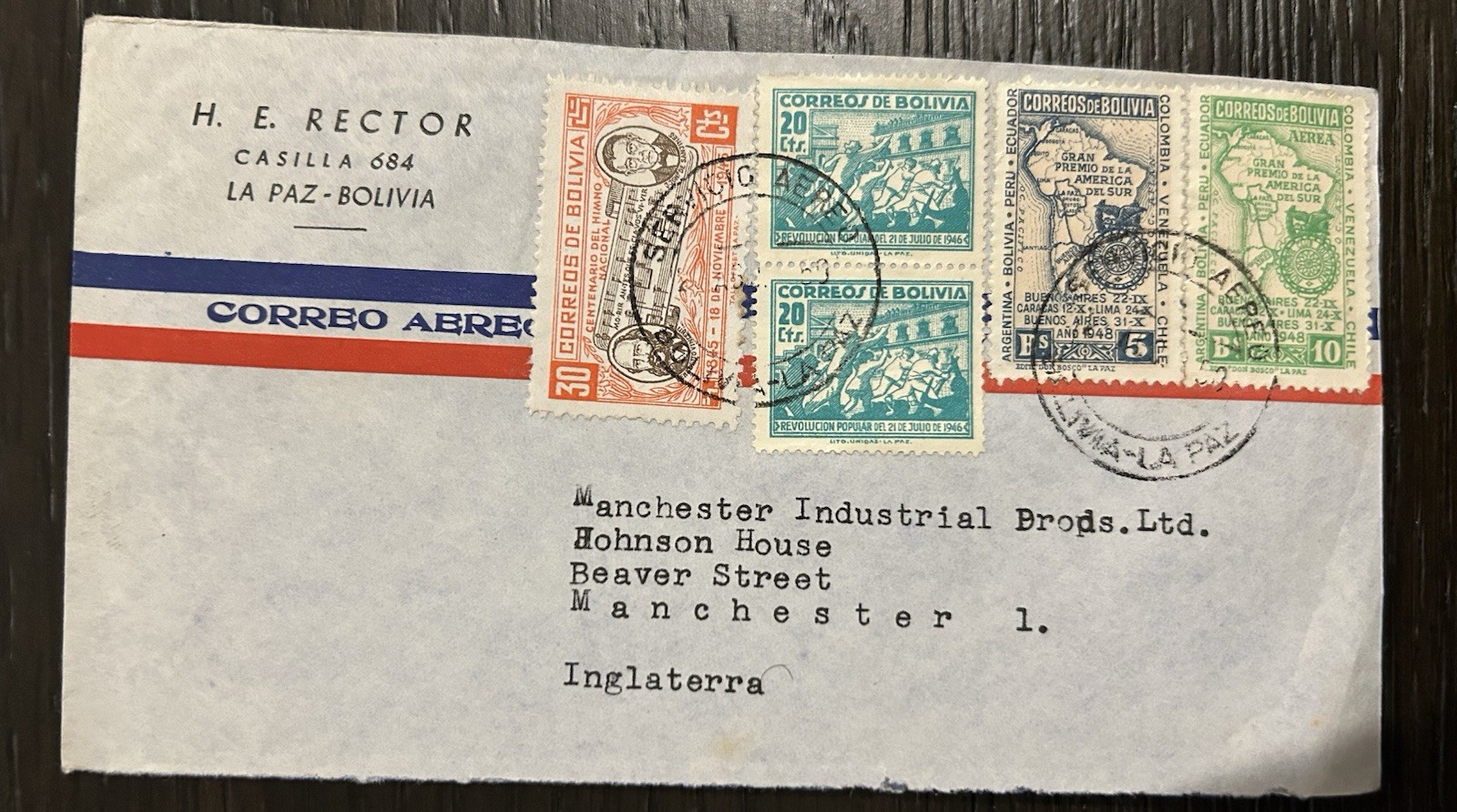 Bolivia 1948-1950 Cover To England