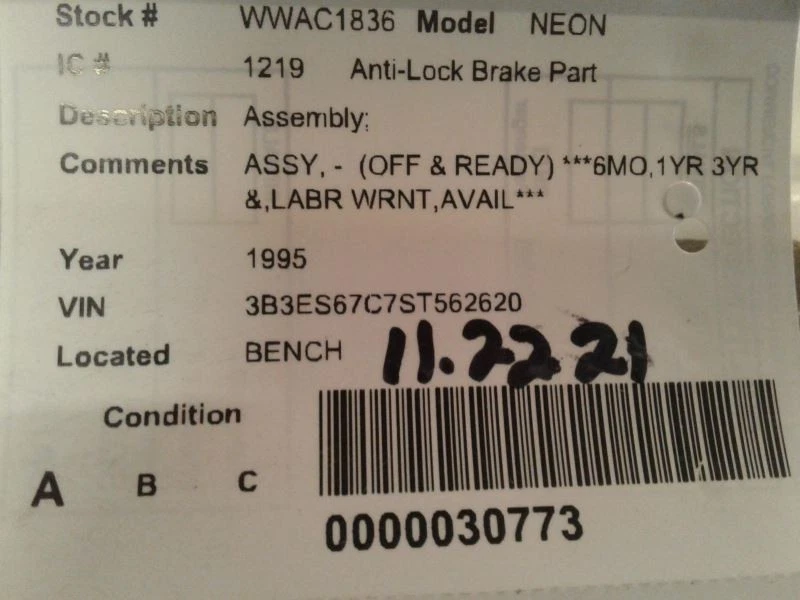 Conjunto de pieza de freno antibloqueo compatible con 95-97 NEON 1486572 Foto 3 de 4