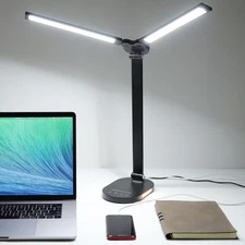 LED Desk Lamps for Home Office 14W Double Swing Arm LED Desk Lamp with USB Ch...