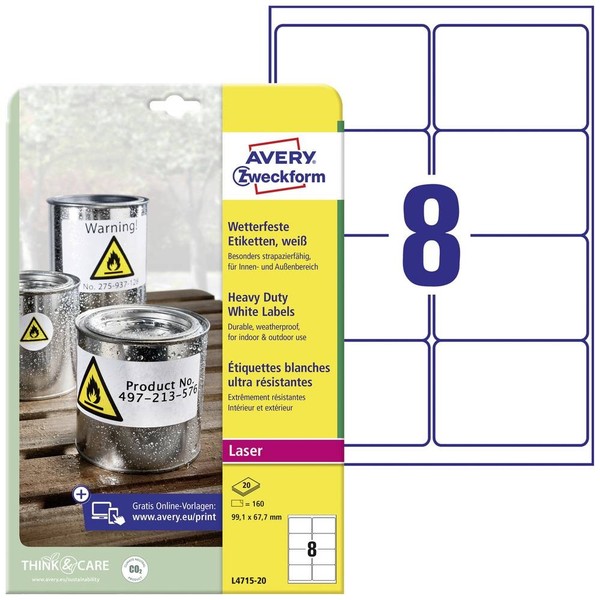 160Er Multipack Avery-Zweckform L4715-20 Folien-Etiketten 67.7 X 99.1 Mm-image