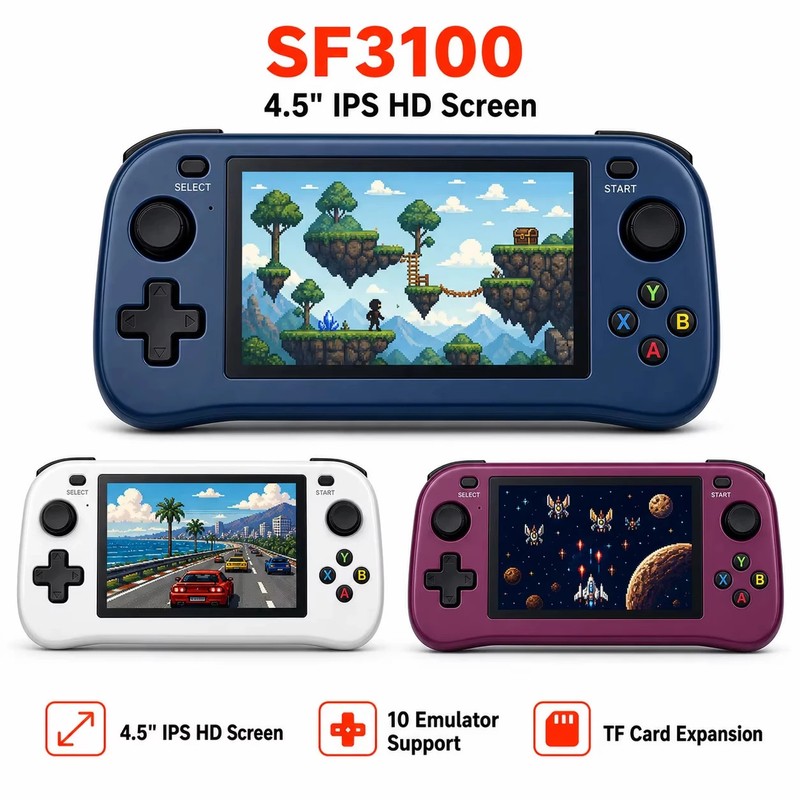 SF3100 Retro Handheld Game Console 4.5 Inch IPS Screen Dual Joysticks Portable