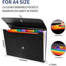 Expanding File Folder 13 Pockets Accordion Document Organizer A4 Letter Size