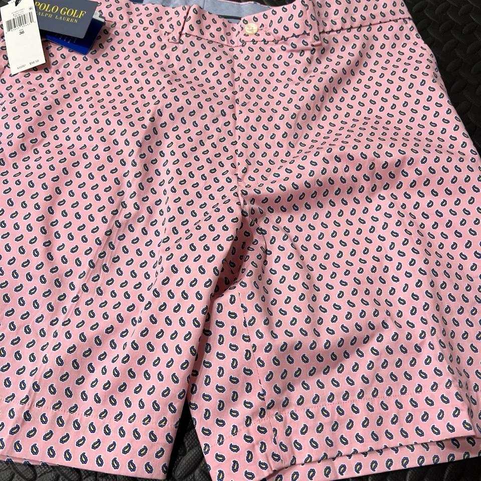 Raro Nuevo Con Etiquetas Polo Golf Ralph Lauren Pantalones Cortos Para Hombres 36 Rosa Paisley Calce Clásico Ret $100 Foto 3 de 4