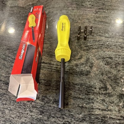 Snap On ssdmr4Bhv ratcheting screwdriver with 5 bits hi viz yellow black shank