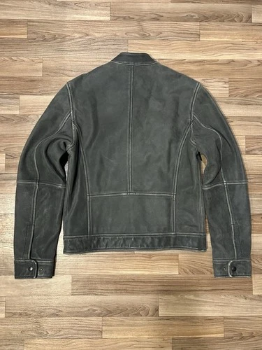 Banana Republic Discontinued Leather Stone Wash Cafe Racer Jacket Grey Men's  S image 2