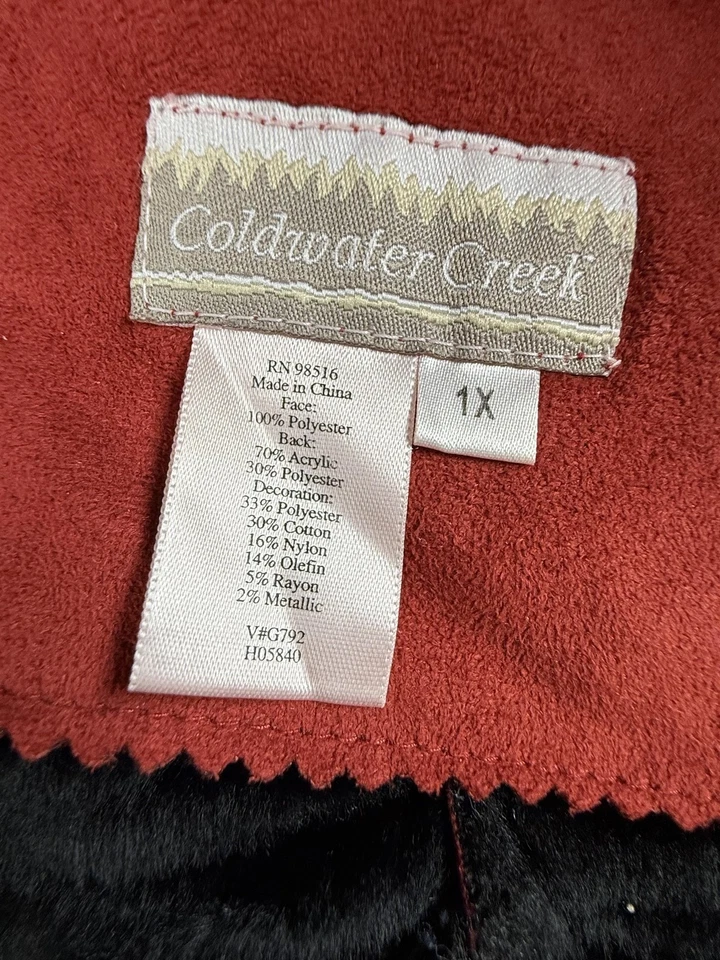Chaqueta Coldwater Creek Mujer 1X Roja Negra Bordada Gamuza Forrada Boho Navajo Foto 4 de 4