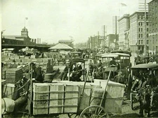 West Street Docks NYC -  HUDSON RIVER Horse Buggy Merchants 1899 Antique Print