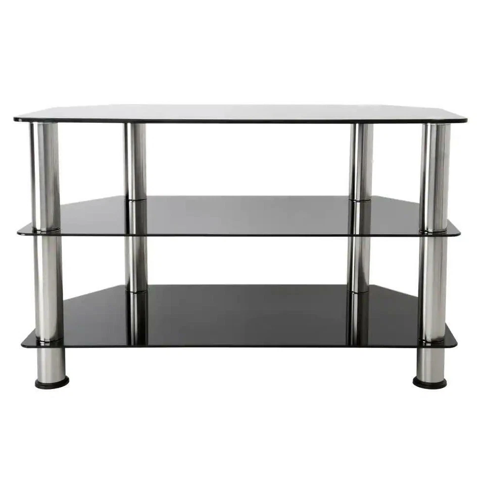 AVF TV Stand Open Storage Black/Chrome Finish Tempered Glass Shelves 31.5 in. W - Image 3 of 3
