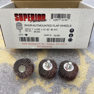 3 Superior 10161 Flap Wheel Mandrel 1'' x 5/8'' x 1/4''-20 Aluminum Oxide P80 