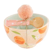 Mud Pie E2 Floral Dip Dish Set, Pink Bowl 3" x 5"dia | Spoon 1.2" x 4" 48500252P