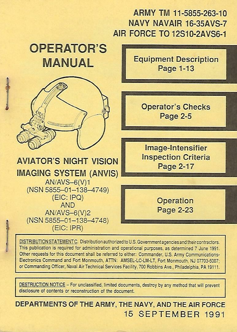 Historical book for Aviator Night Vision Imaging System AN/AVS-6(V)1 ...